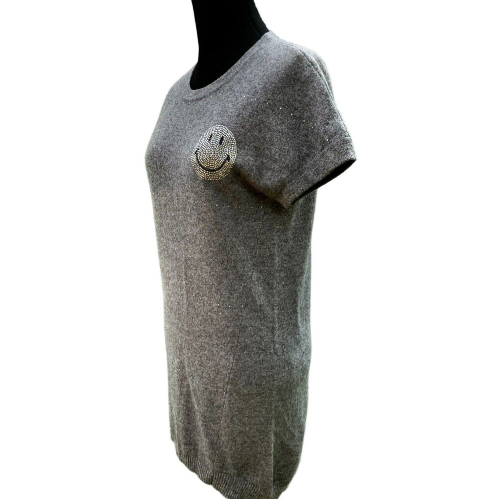 Cashmere BYPAC Smiley Happy Short Sleeve Rhinestone Embellished Mini Dress Small